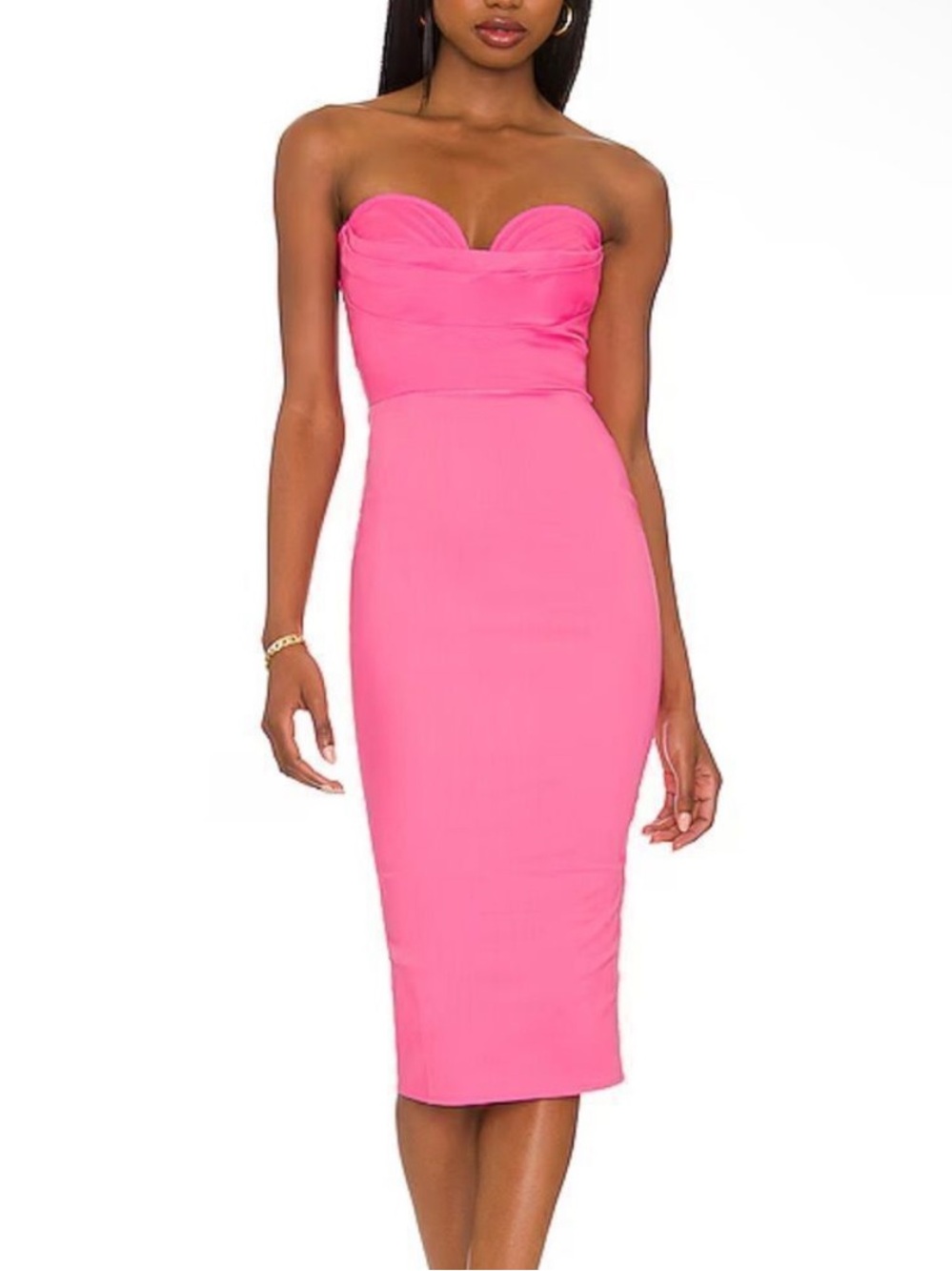 Strapless Sweetheart Midi Dress in Bright Pink